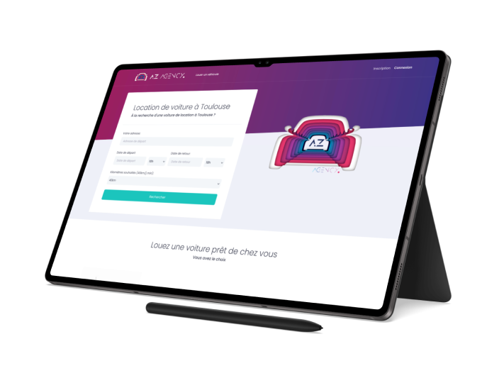 Application web de location de véhicules d'AZ Agency affichée sur une tablette